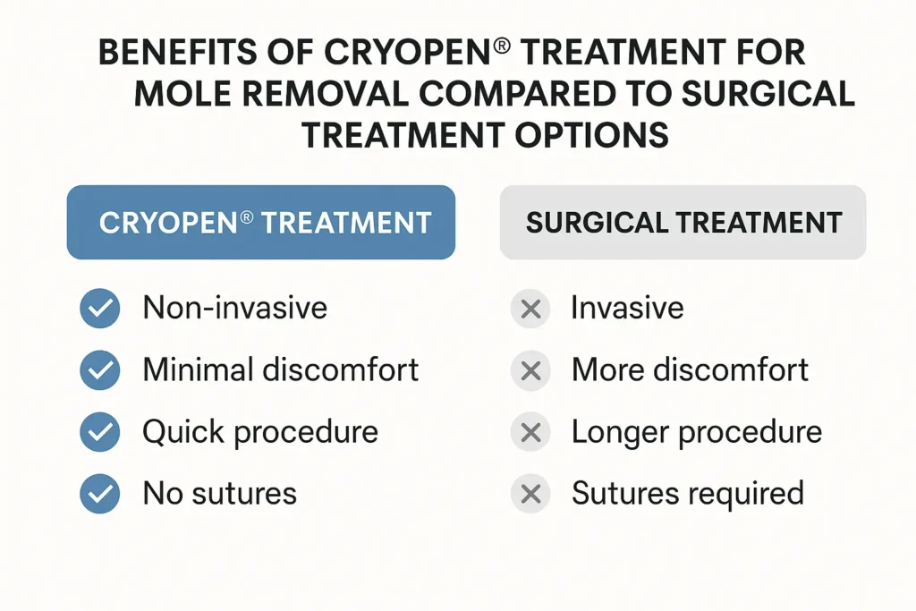 Table to show the benefits of getting moles removed Surbiton from LA LIPO