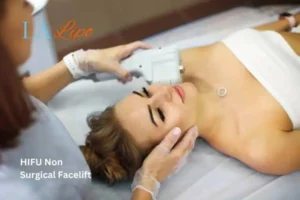 Woman having Hi-Fu to reduce wrinkles Surbiton.