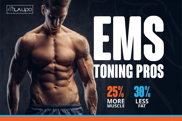 Graphic of man with toned body showing the benefits of LA-EMS Body Sculpting Surbiton treatment