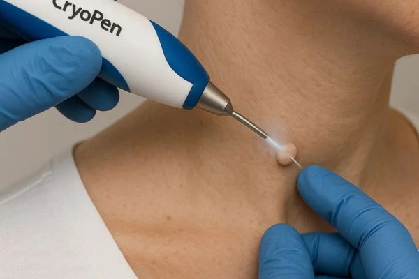 Person receiving Cryotherapy skin tag removal Surbiton