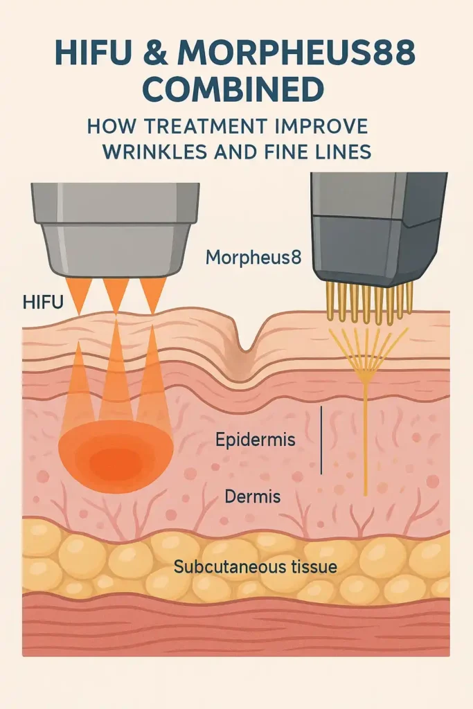 Diagram showing HIFU & Morpeus8 Surbiton and the benefits for reduction in wrinkles and fine lines