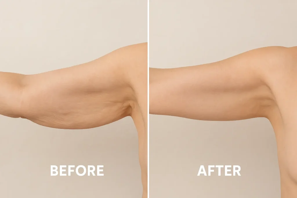 Picture of LA LIPO Surbiton before and after results of skin tightening treatment on the upper arms.