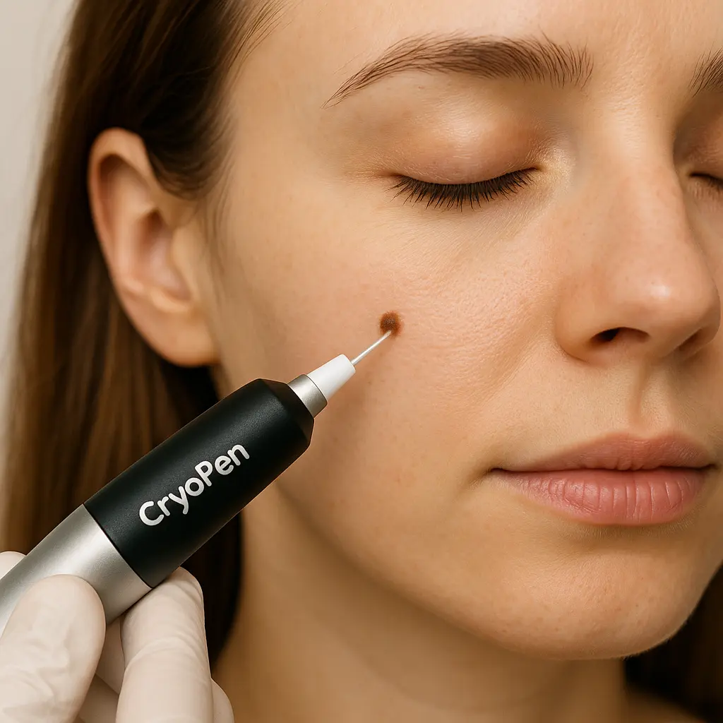 woman receiving facial mole removal Surbiton using cryopen